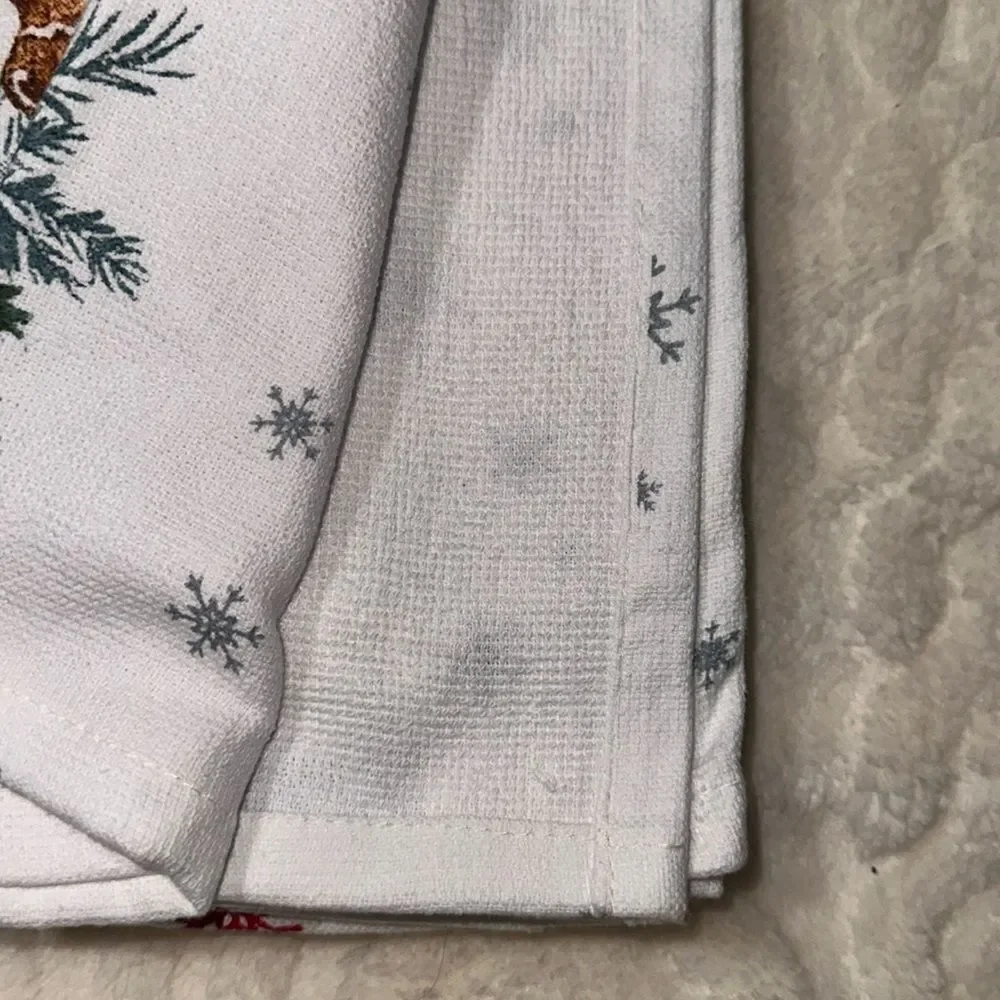 RACHEL ZOE Set of 3 Cotton White Red Green Christmas Gingerbread Kitchen Towels